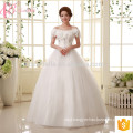 Elegant off-shoulder lace appliques cheap ball gown plus size wedding dress